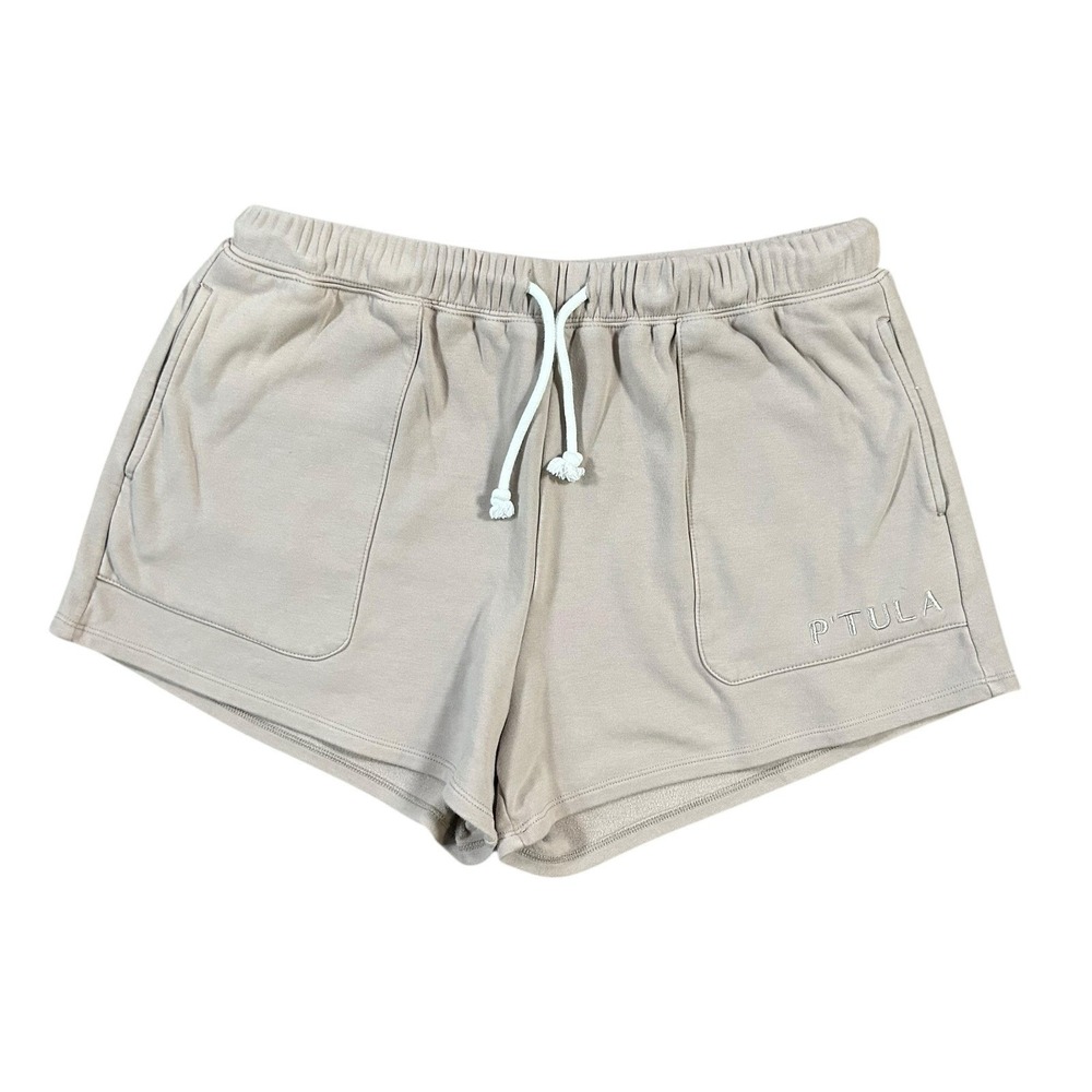 PTULA‎ Women's Sweat Lounge Shorts Beige Heather Pink Fits Size Large Nude